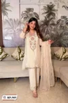 Kf 909 Chinon Embroidery Mirror Work Kurti With Bottom Dupatta